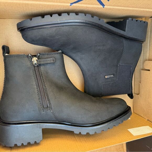 Rockport Women's Ryleigh Gore Chelsea Boot, Black Nubuck Waterproof Warm Lined - Picture 2 of 3